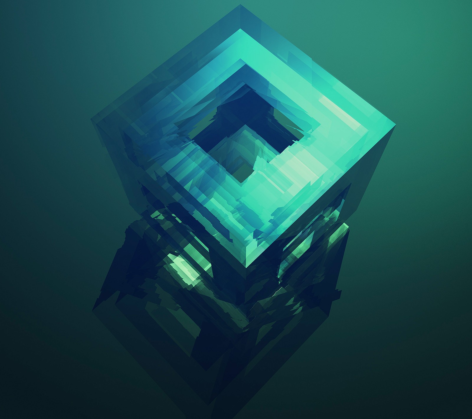 Há um cubo azul com uma janela dentro (abstrato, arte)