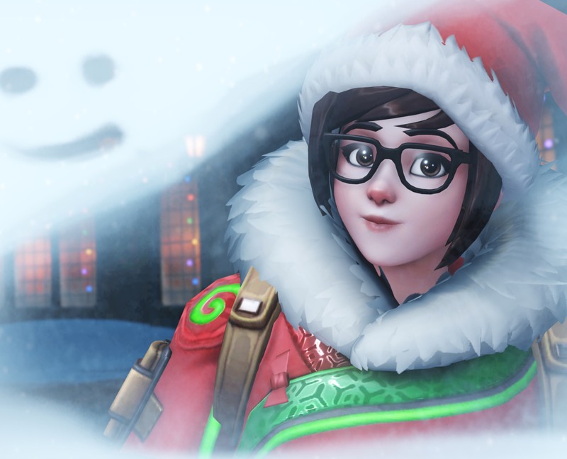 Близкий план человека в шляпе санты и очках (мэй, mei, overwatch)