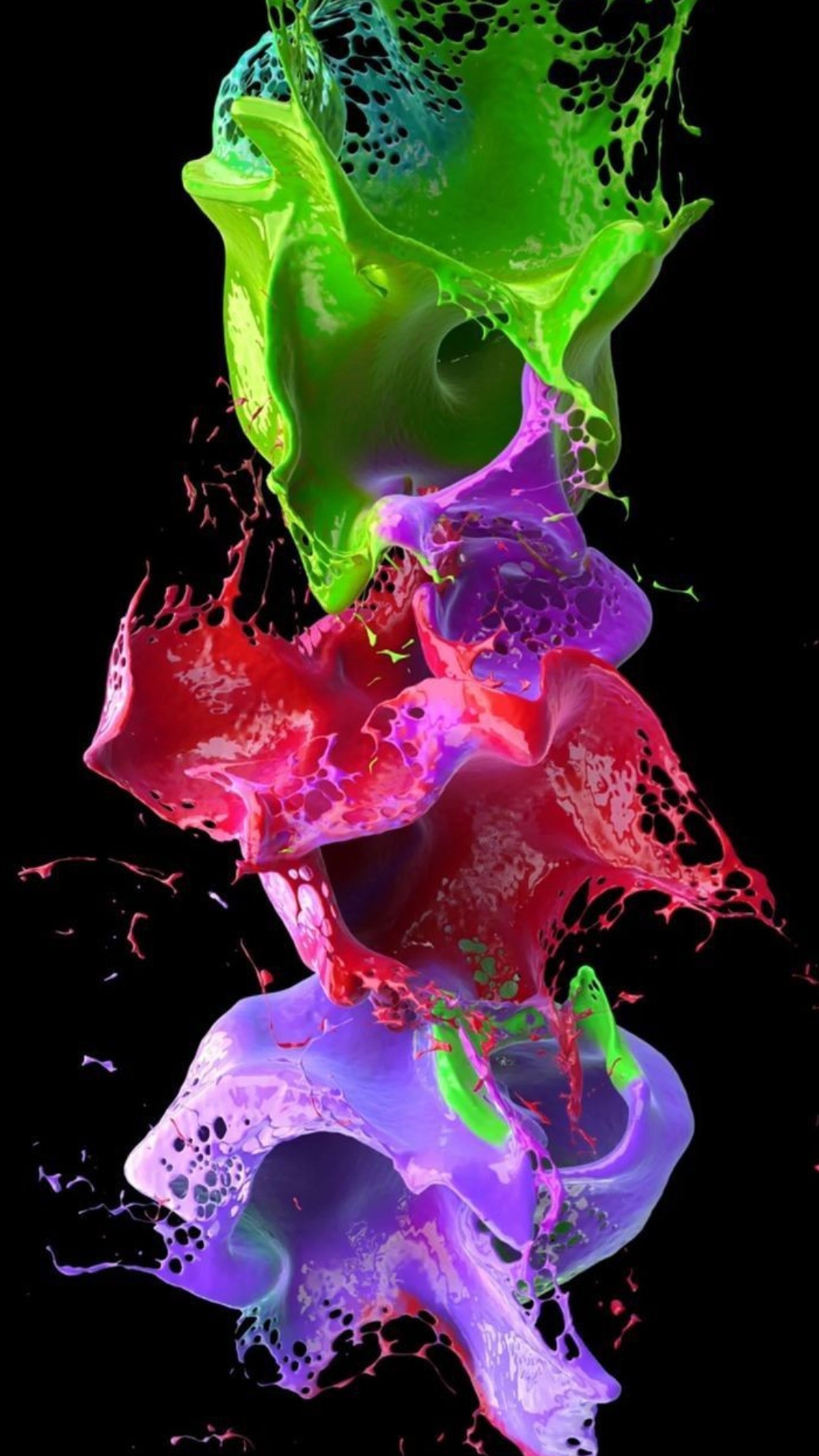 A close up of a colorful liquid pouring into a black background (art, black, colors, design, green)