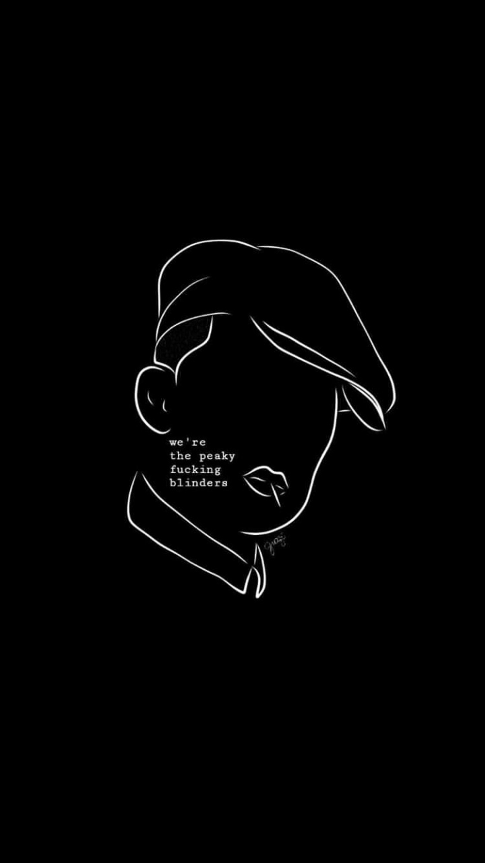 Um desenho em preto e branco de um homem com um chapéu (arte, blinders, logotipo, peaky, shelby)