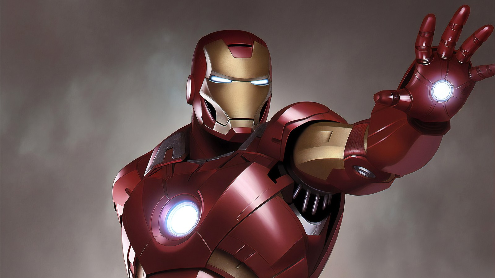 Un gros plan d'une statue d'iron man avec une lumière allumée (super héros, figurine articulée, armure, machine de guerre, carmin)