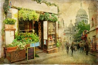 Encantador pátio parisiense com flores exuberantes e arquitetura histórica