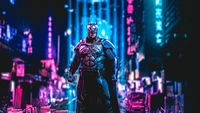 Batman: A Dynamic Performance in a Neon Cityscape