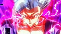 Son Gohan in his Final Beast Form, radiating power and intensity amidst a vibrant, electrifying aura.