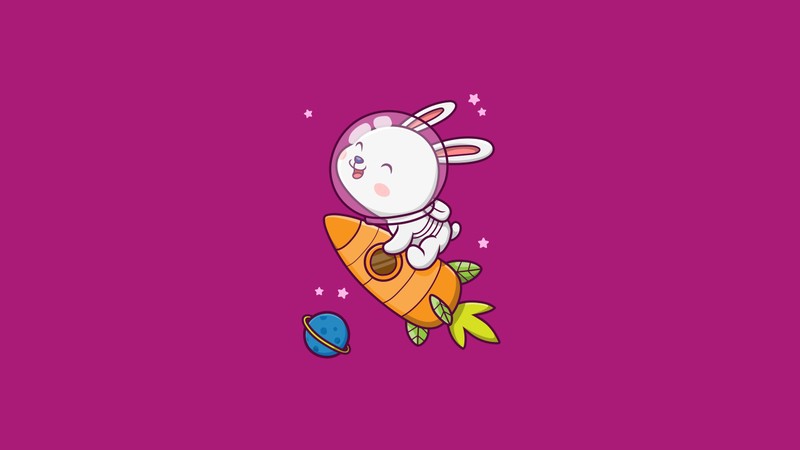 Кролик едет на моркови на фиолетовом фоне (милый кролик, kawaii astronaut, cute bunny, 5k, магентовый фон)