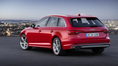 Audi A4 Avant: Stylish Red Station Wagon with City Skyline Backdrop