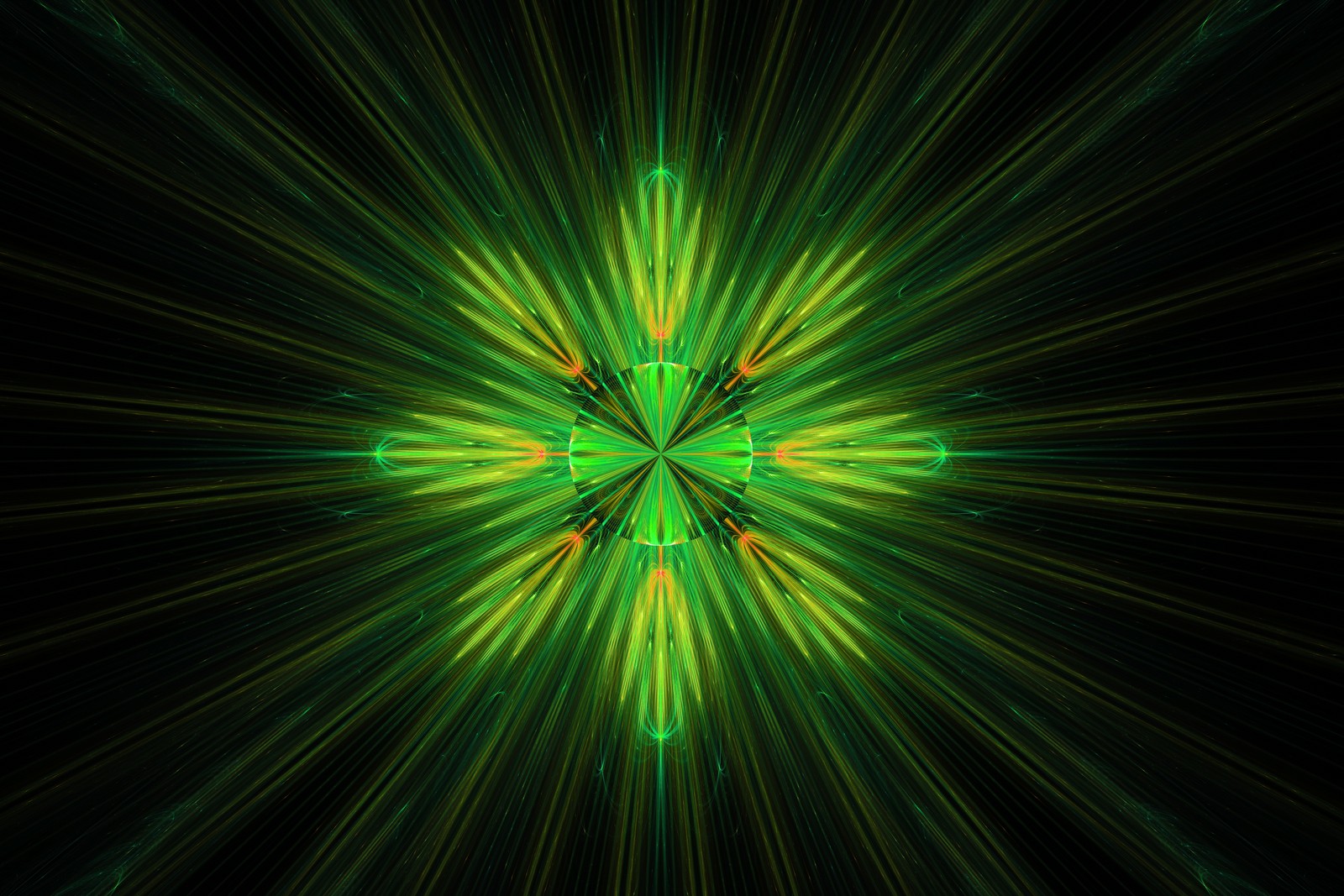 Un gros plan d'une étoile verte et jaune (lumière, effets spéciaux, éclairage deffets visuels, vert, art)