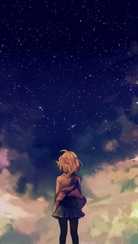 Girl Gazing at a Starry Night Sky