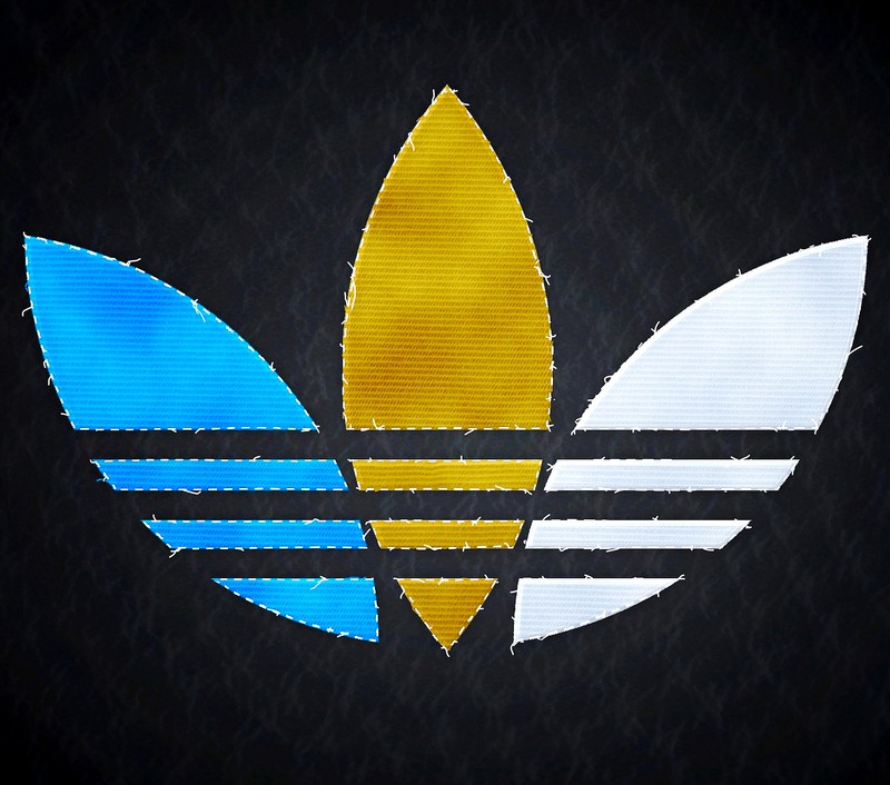 Крупный план логотипа adidas в синих и желтых тонах на черном фоне (hd, логотипы, режим, новый, оригиналы)