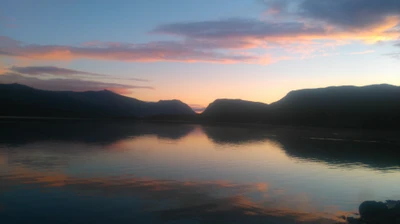 berg, nubes, crepúsculo, lago, montaña