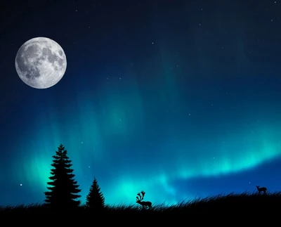 moon, moonlight, northern lights