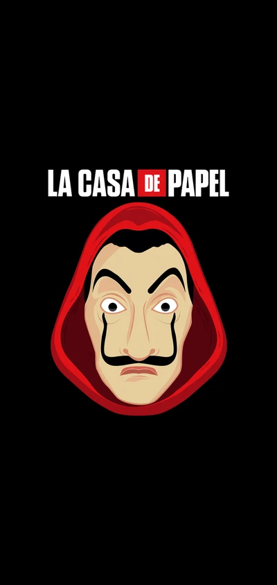 Máscara icónica de 'La Casa de Papel' contra un fondo negro