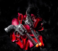 Elegant Revolvers Amidst Rose Petals