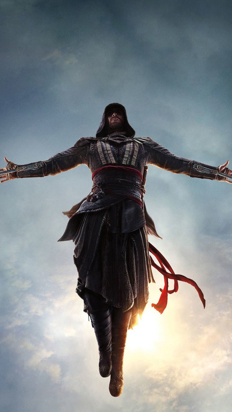 Ассасин с крыльями летит в небе с раскинутыми руками (asasin, asasins creed, ассасины, ассасинс крид, assassins creed)