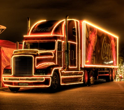 Coca-Cola Truck Adorned with Festive Lights