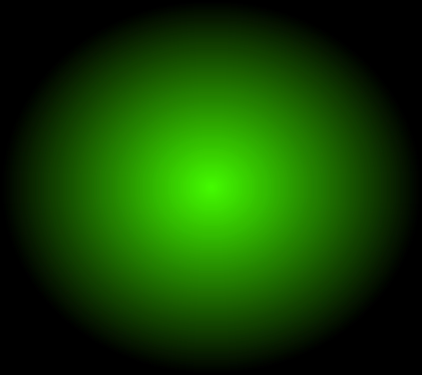 A green light shines brightly on a black background (abstract, ball, circle, globe, gradient)