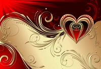 Diseño de corazón dorado 3D elegante sobre fondo rojo