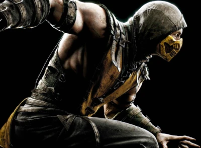 Scorpion de Mortal Kombat dans une pose d'action, mettant en valeur son costume emblématique jaune et noir.