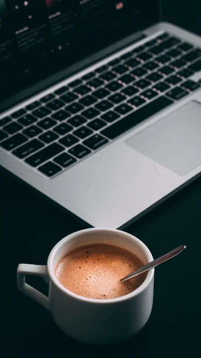 dunkel, kaffee, morgen, laptop, apfel