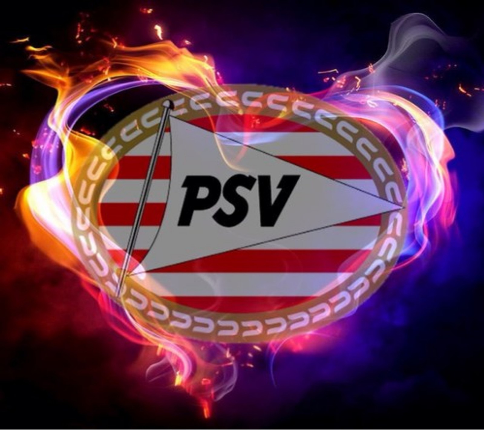 Огонь в форме сердца с надписью psv на нем (eindhoven, psv)