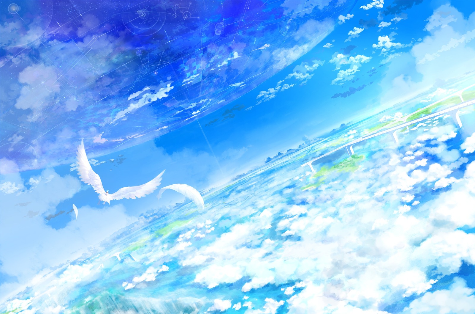 Anime, anime, arte de anime, garota anime, voando, nuvens, céu (anime, arte, azul, dia, atmosfera)