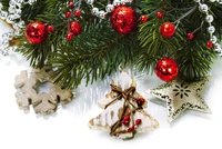 Festive Christmas Ornaments and Evergreen Accents