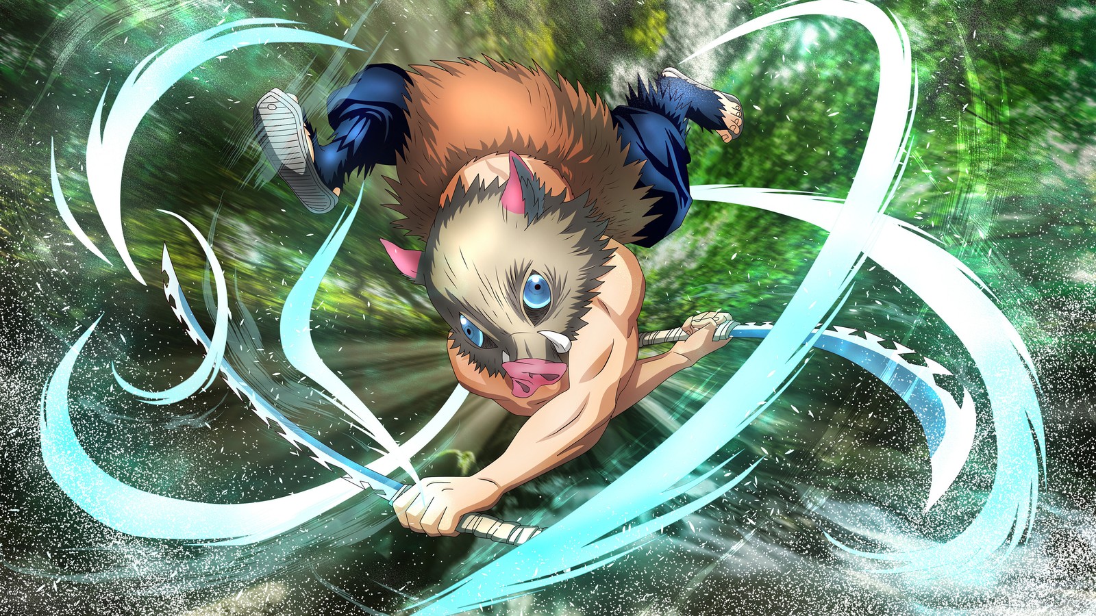 Anime-hintergründe von einem wolf mit einem schwert und einem vogel (dämonentöter kimetsu no yaiba, demon slayer kimetsu no yaiba, anime, 鬼滅の刃, inosuke hashibira)