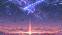 Stunning Anime Sunset with Comet Trails Illuminating the Sky