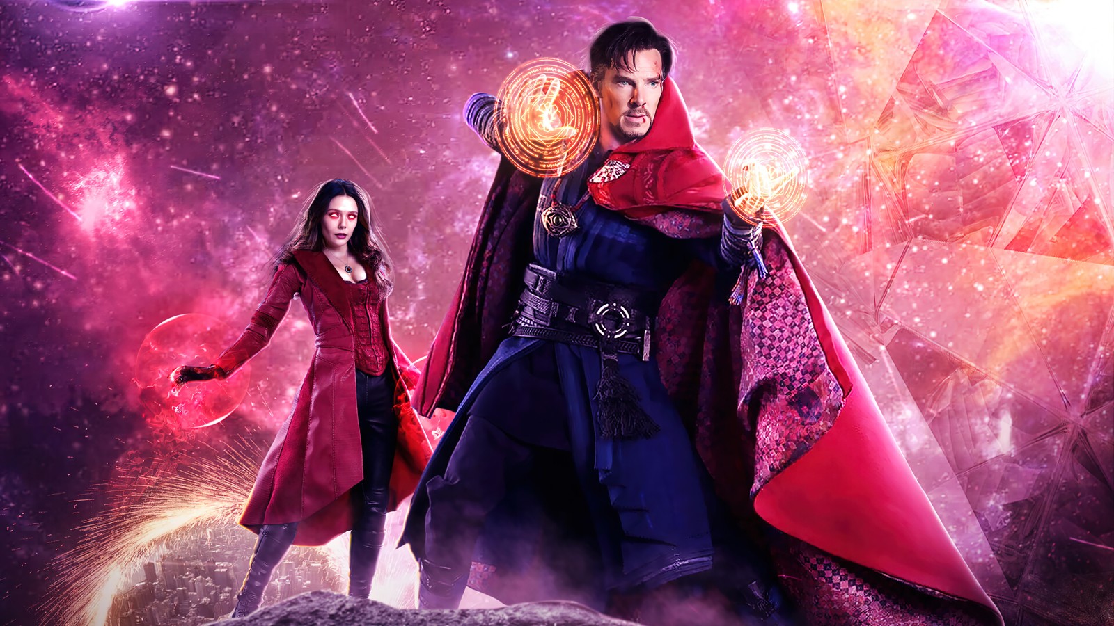 Doctor strange und sein begleiter im weltraum (doctor strange im multiversum der wahnsinn, film, doctor strange, scarlet witch, wanda maximoff)