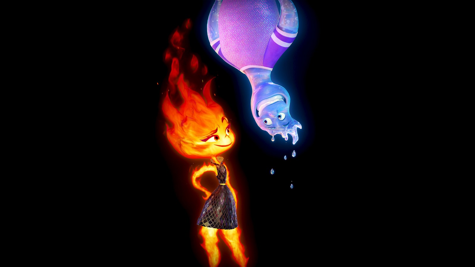 Gros plan d'une personne tenant un ballon avec du feu (élémentaire, films pixar, films 2023, ember lumen, wade ripple)