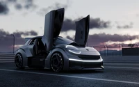 Futuristic Nissan EV Concept 2023 with Lifting Doors at Sunset