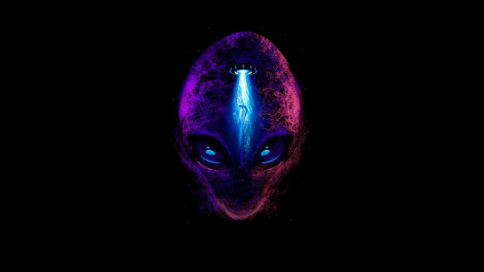 Tête d'alien avec des yeux brillants dans le noir (extraterrestre, amoled, arrière plan noir, 5k, graphismes cgi)