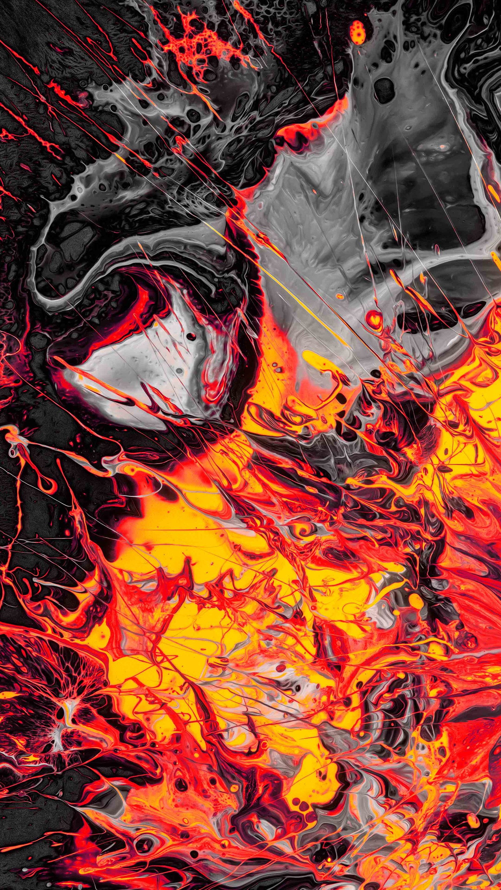 A close up of a painting of a person with a fire on it (poster, art, illustration, visual arts, design)