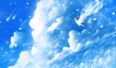 anime, dia, azul, nuvem, atmosfera