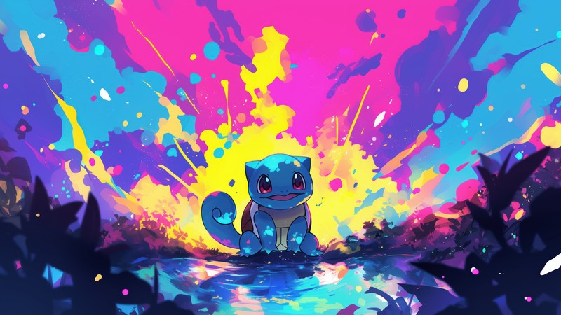 Мультипликационный обои покемонов с водой и деревьями (сквиртл, squirtle, pokemon, аниме, anime)