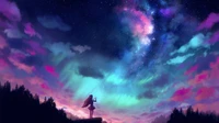 anime, nature, aurora, atmosphere, light wallpaper