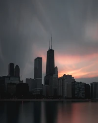 Horizonte de Chicago al atardecer: Una metrópoli urbana dramática