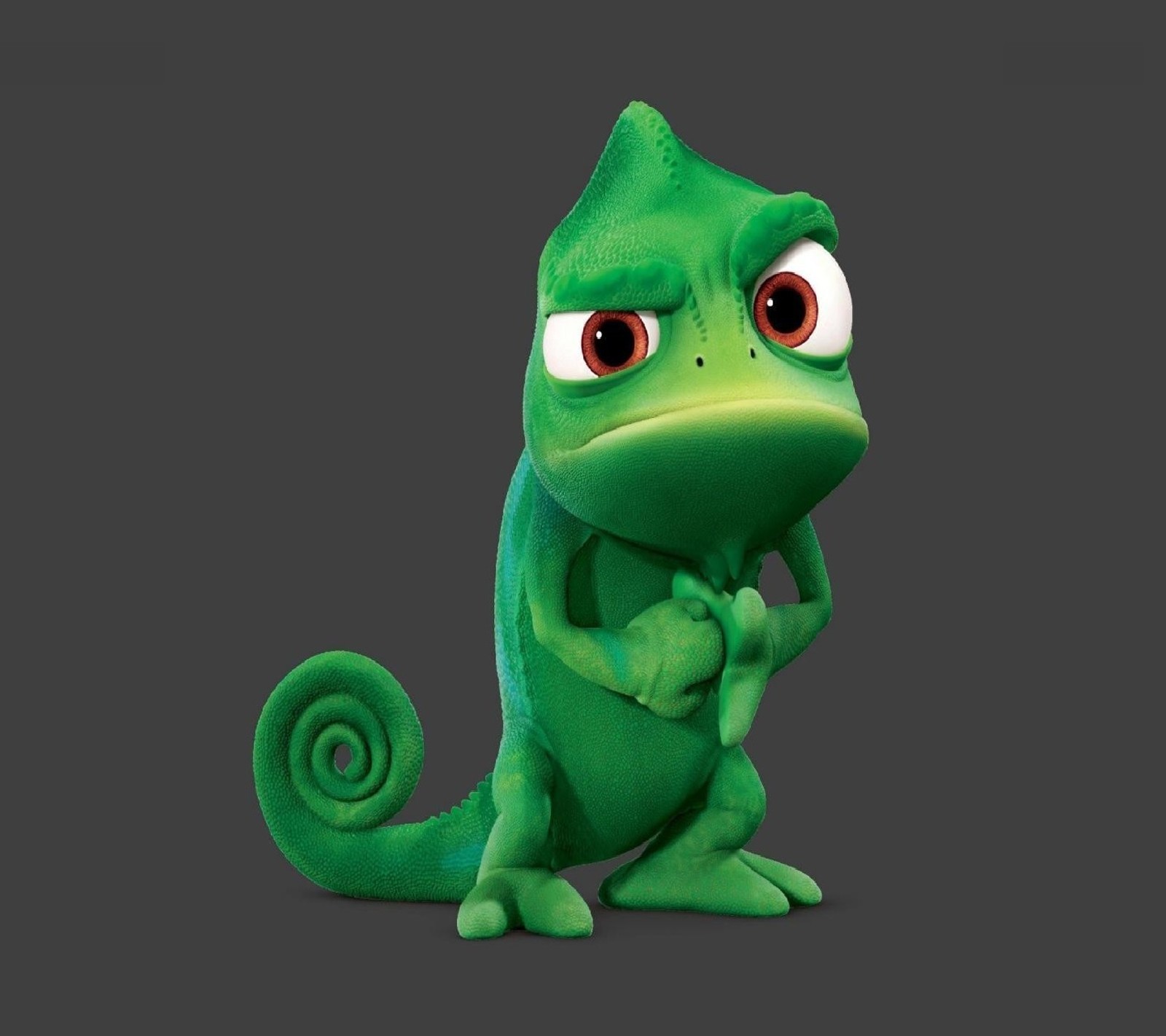 A close up of a cartoon chamelon with a very big eyes (pascal)