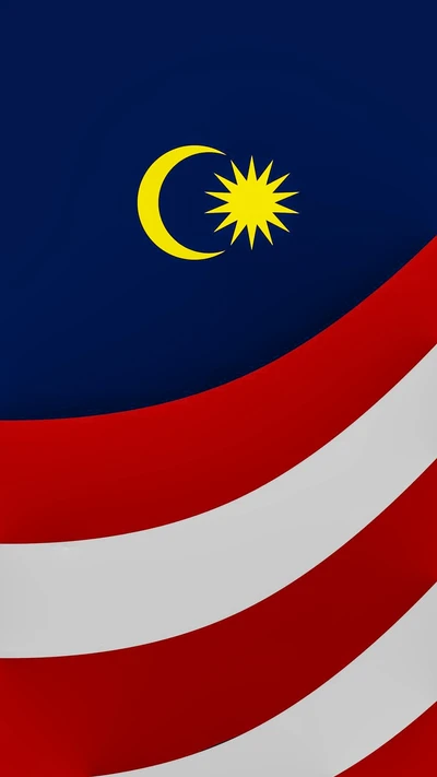 Malaysian Flag with Crescent and Star Design