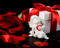 Romantic Gift with Cherub, Rose, and Heart-Shaped Accents