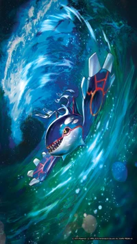 Kyogre Surfing Through Ocean Waves