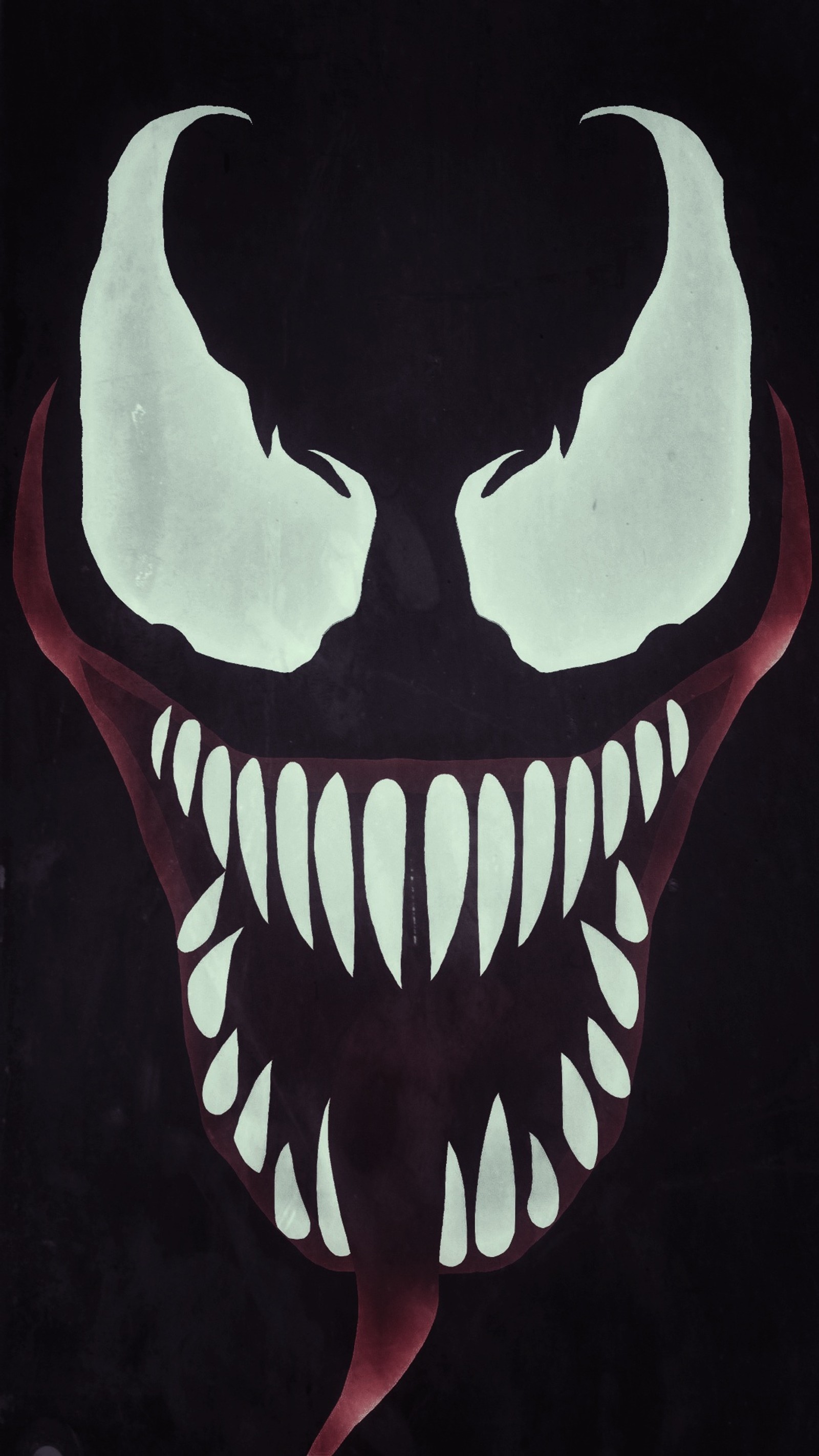 Venom face with white teeth and red teeth on a black background (venom begin, venom, black venom)