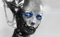 Visage de robot bleu abstrait avec des éléments de design futuriste