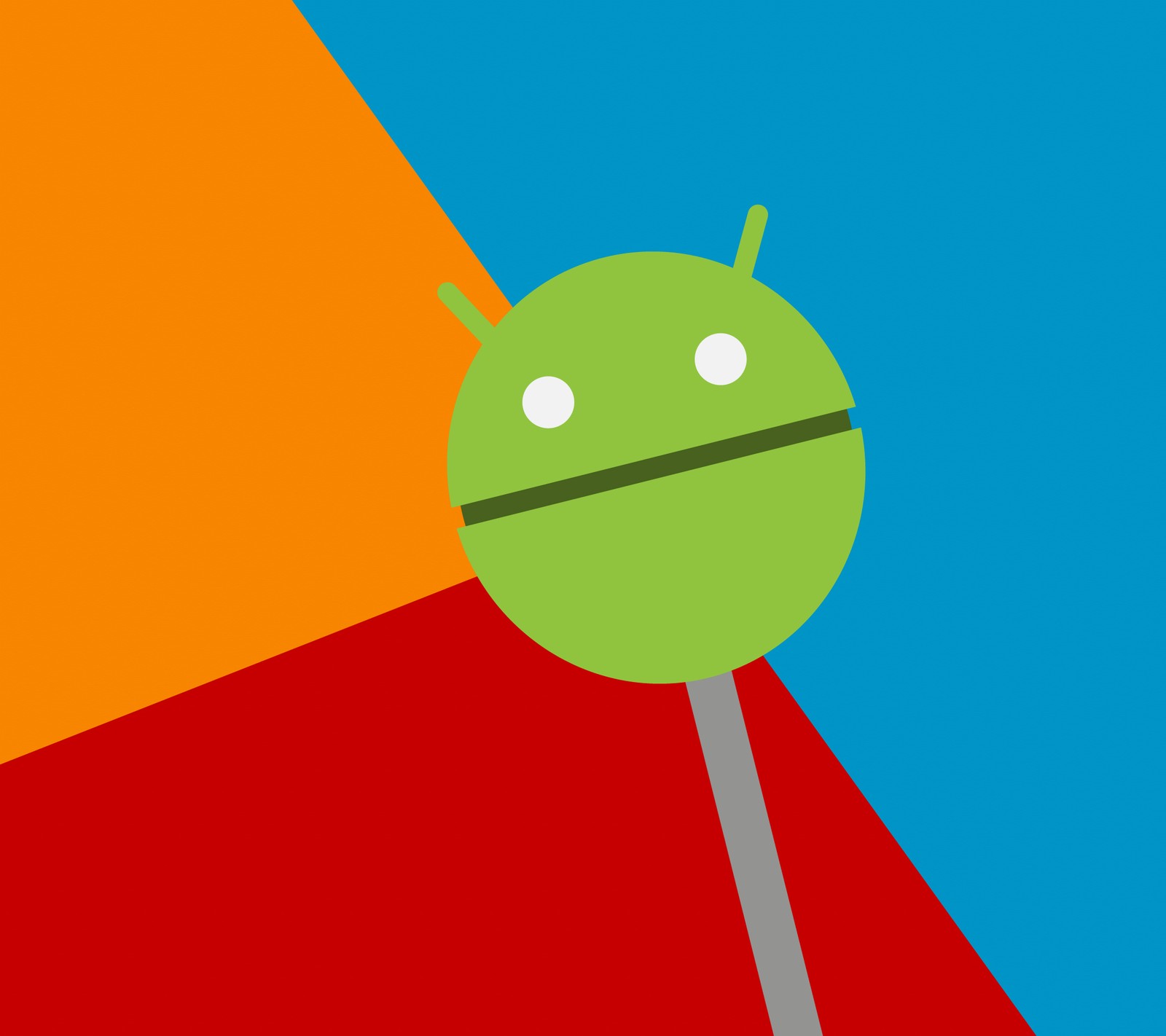 Un primer plano de un robot android verde sobre un fondo rojo y azul (android, google, piruleta, sistema operativo)