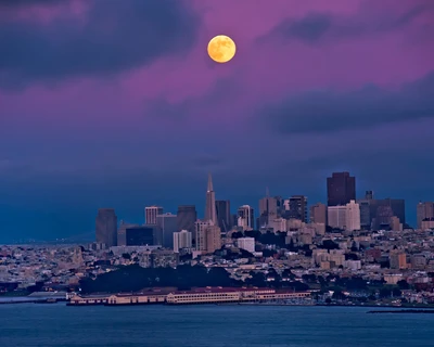 bay, clouds, dark, moon, night