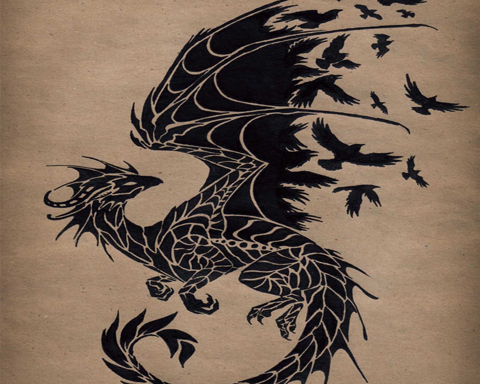 Téléchargez le fond d'écran dragon, tatouage