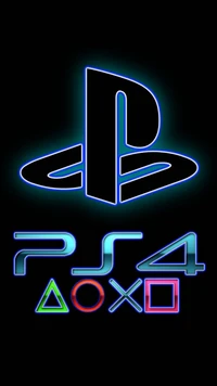 Logo de PlayStation en neón y diseño de PS4