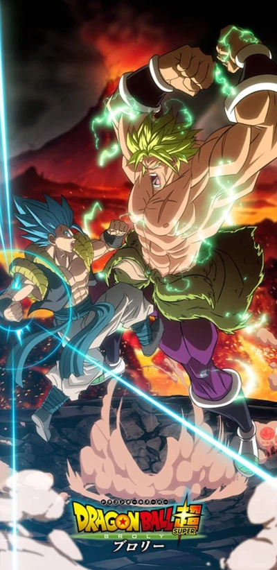 Gogeta vs. Broly in an Intense Battle Amidst Volcanic Chaos