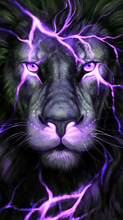 Majestic Black Lion with Striking Purple Lightning Eyes