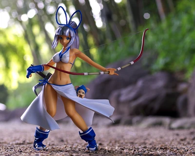 Anime Warrior Girl with Bow and Doll Figure